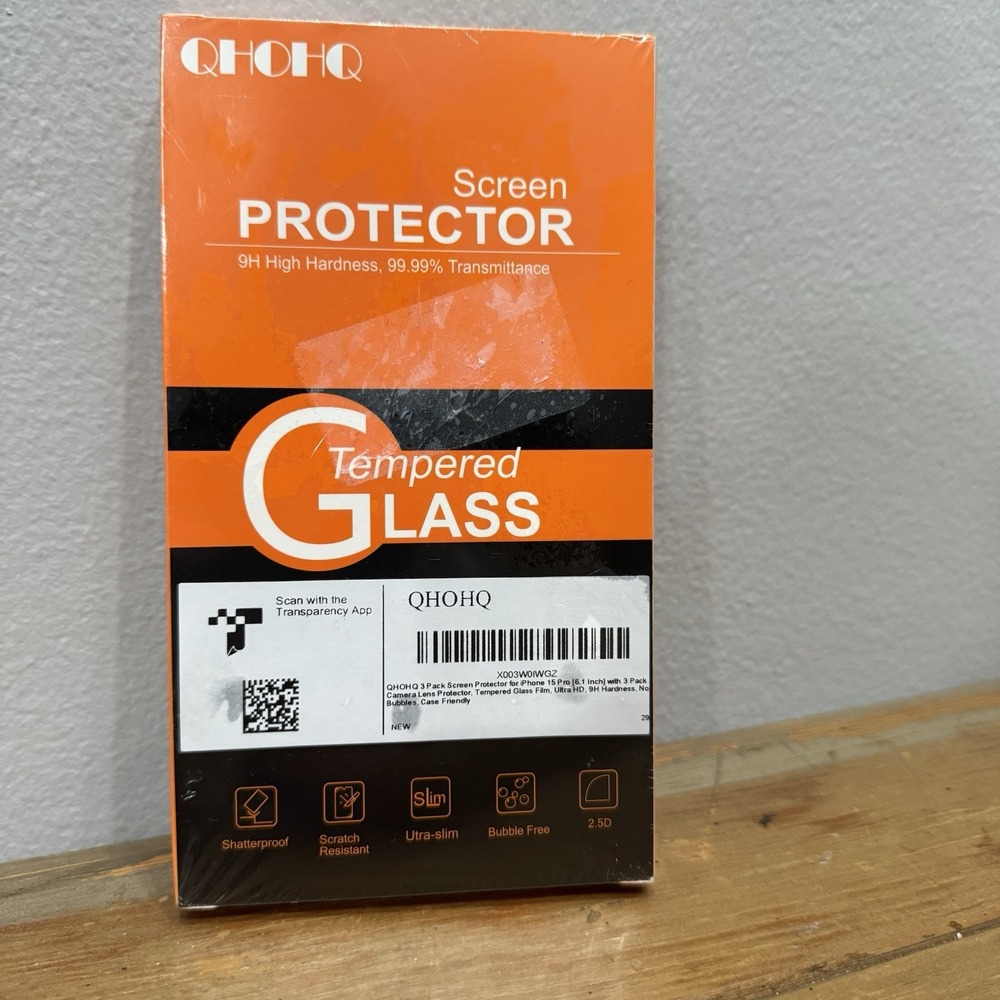 QHOHQ 3 Pack Screen Protector iPhone 15 Pro 6.1 Tempered Glass Film Clear 9H
